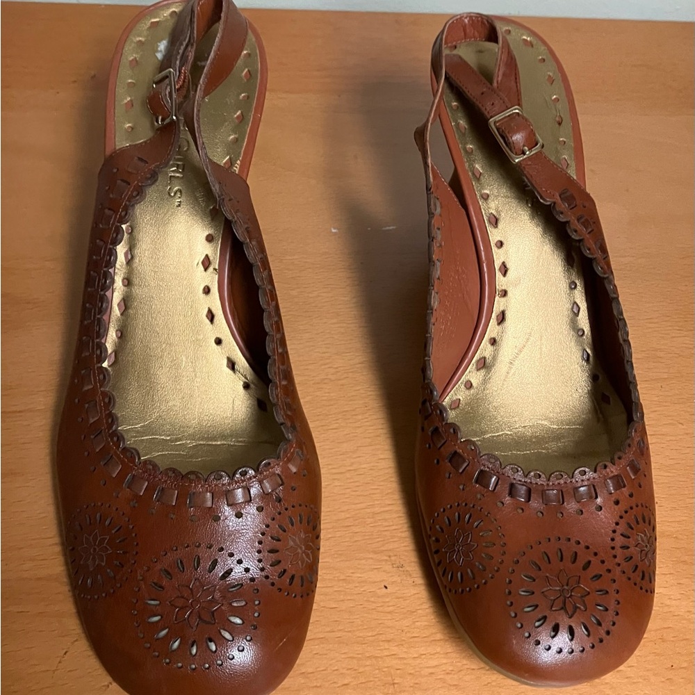 BCBGirls Tan Wedges with Intricate Cut-Outs